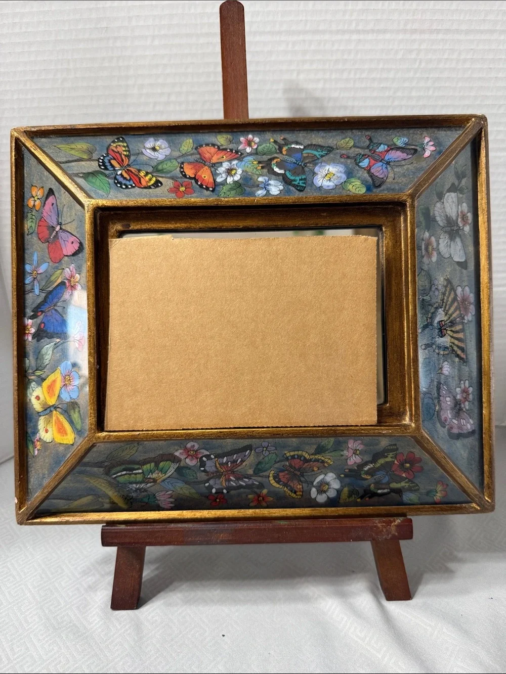 Vtg Peruvian Reverse Painted Mirror Vibrant Color Intricate Floral & Butterflies